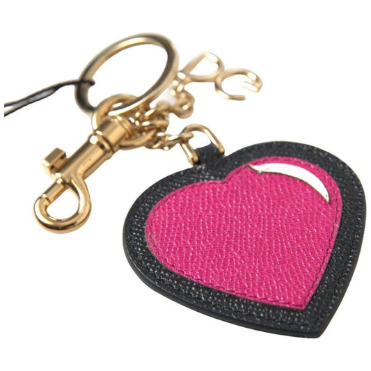 Dolce & Gabbana Elegant Black Leather Keychain with Fuchsia Accent Dolce & Gabbana Maroon