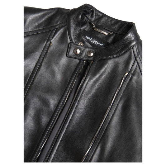 Dolce & Gabbana Sleek Black Leather Biker Jacket Dolce & Gabbana Dark Slate Gray