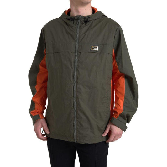Dolce & Gabbana Elegant Hooded Full Zip Jacket in Green and Orange Dolce & Gabbana Dark Slate Gray