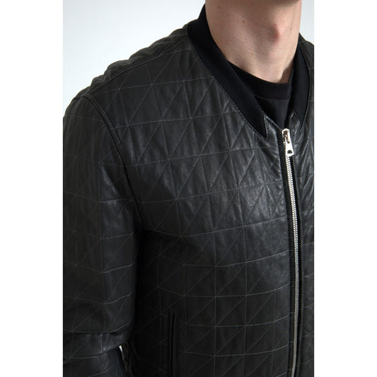 Dolce & Gabbana Elegant Black Leather Bomber Jacket Dolce & Gabbana Dark Slate Gray