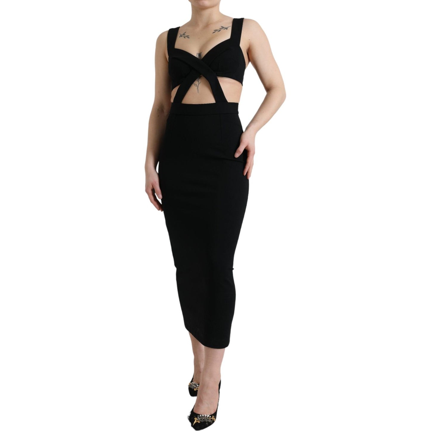 Dolce & Gabbana Black Cut Out Sleeveless Bodycon Midi Dress