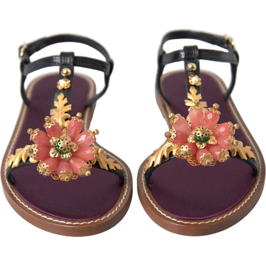 Dolce & Gabbana Elegant Crystal-Adorned Flat Sandals Dolce & Gabbana Dark Slate Gray