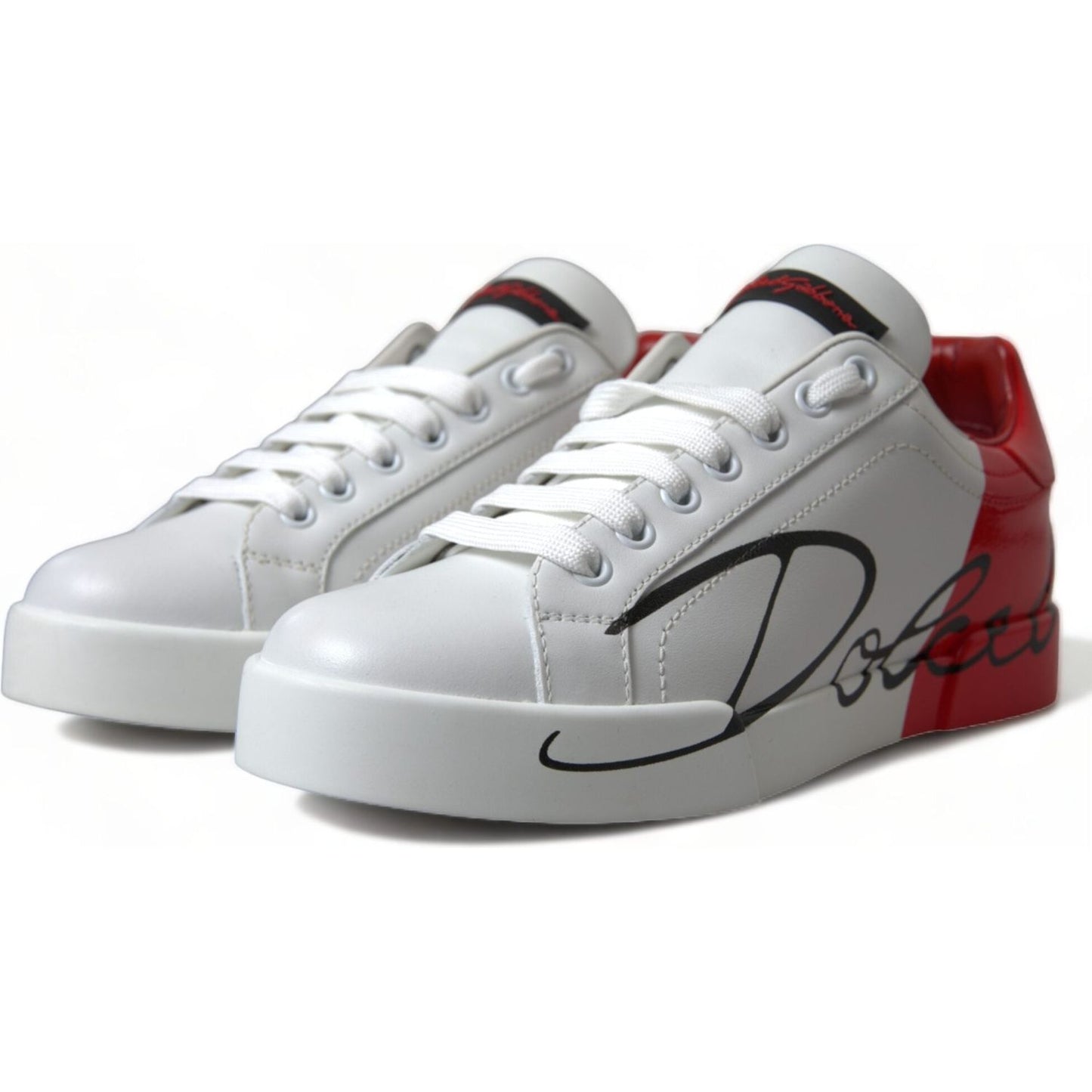 Dolce & Gabbana White Red Lace Up Womens Low Top Sneakers Shoes