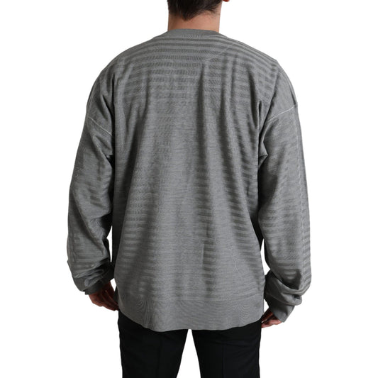 Dolce & Gabbana Elegant Gray Striped Silk Crewneck Pullover Dolce & Gabbana Dim Gray