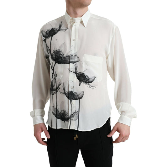 Dolce & Gabbana Elegant Floral Silk Dress Shirt Dolce & Gabbana Gray