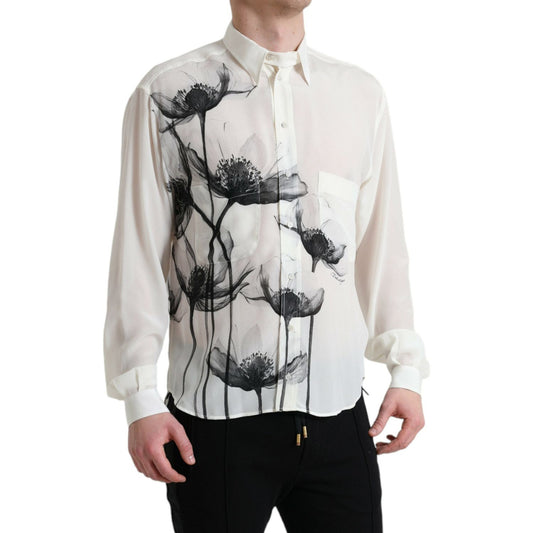 Dolce & Gabbana Elegant Floral Silk Dress Shirt Dolce & Gabbana Light Gray