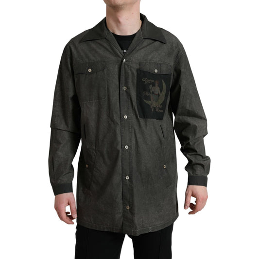 Dolce & Gabbana Elegant Dark Gray Cotton Button-Down Shirt Dolce & Gabbana Dark Slate Gray