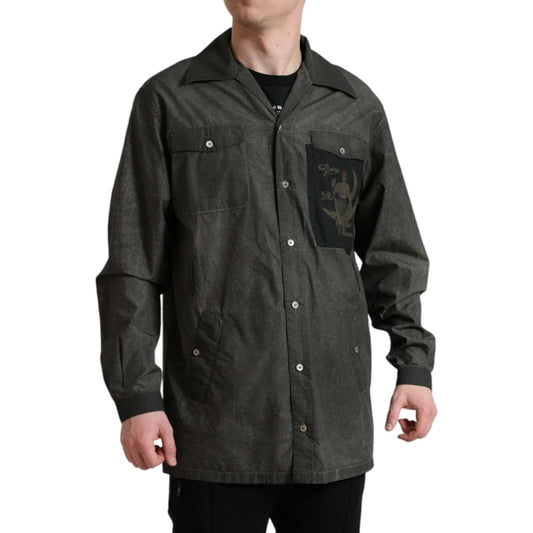 Dolce & Gabbana Elegant Dark Gray Cotton Button-Down Shirt Dolce & Gabbana Dark Slate Gray
