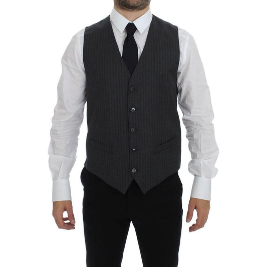 Dolce & Gabbana Black Striped Wool Single Breasted Vest GSS12010-1