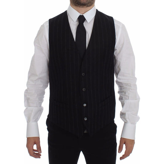 Dolce & Gabbana Black Striped Wool Logo Vest Gilet Weste GSS12032-1
