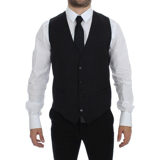 Dolce & Gabbana Black Striped Wool Single Breasted Vest