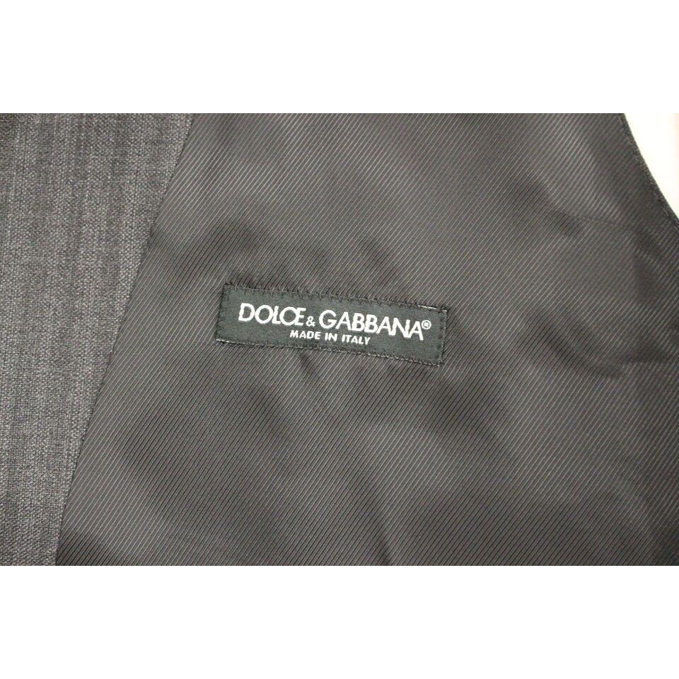 Dolce & Gabbana Gray Striped Wool Single Breasted Vest