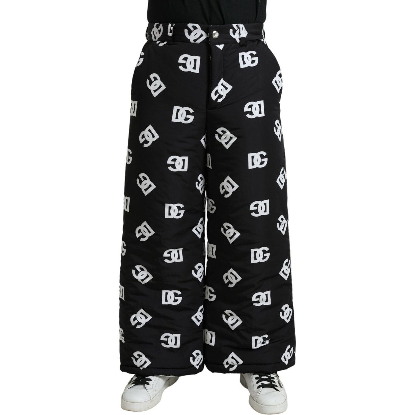 Dolce & Gabbana Black Logo DG Print Wide Leg Pants