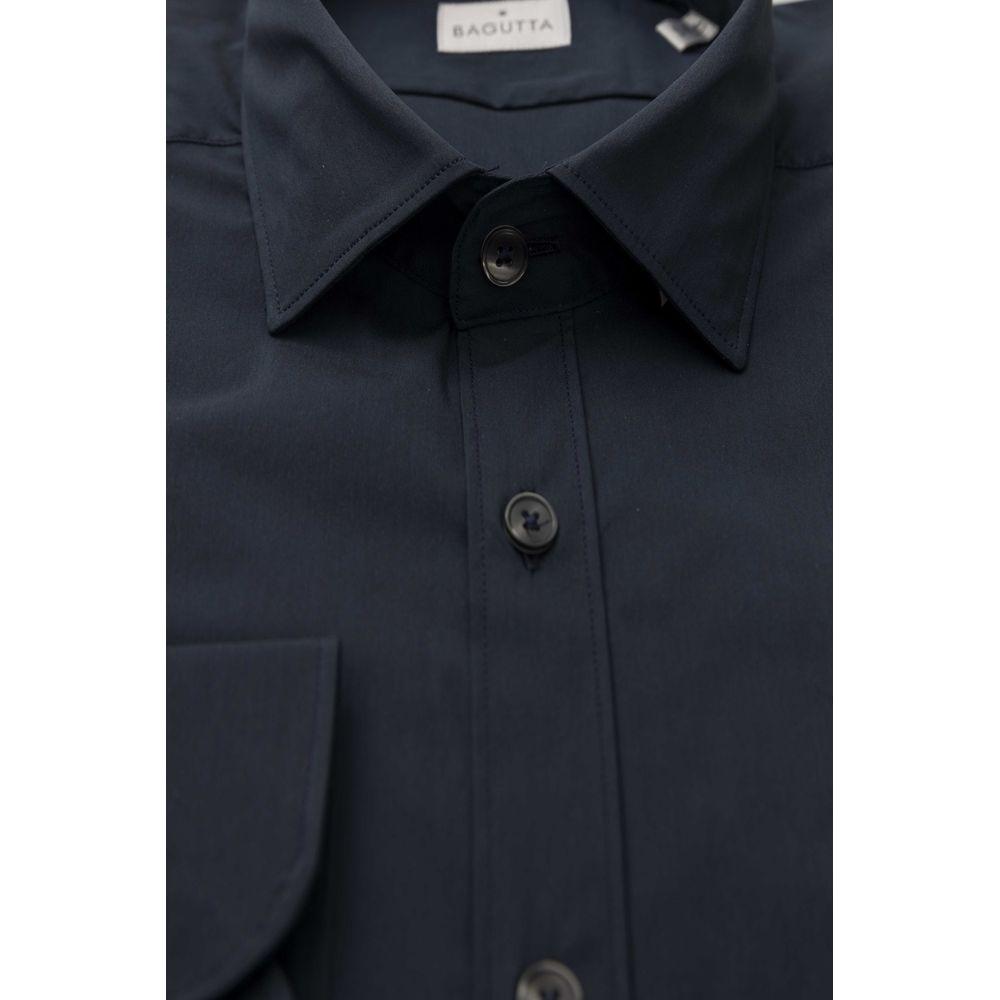 Bagutta Blue Cotton Men Shirt Slim Fit with French Collar