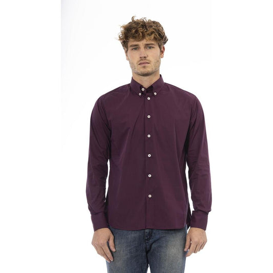 Baldinini Trend Burgundy Cotton Men Shirt Baldinini Trend Dark Slate Gray