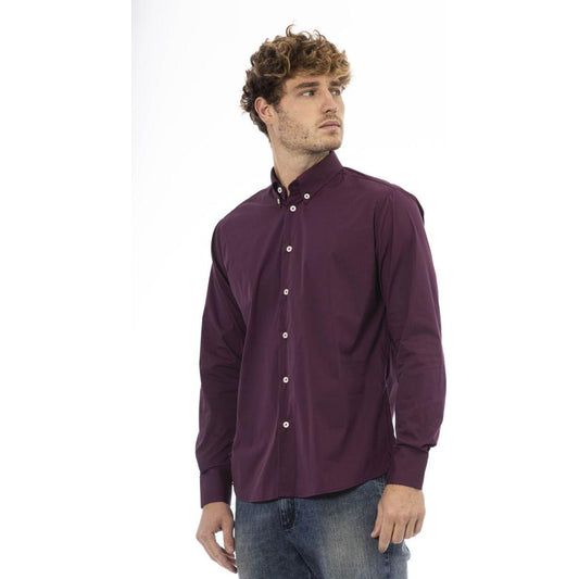 Baldinini Trend Burgundy Cotton Men Shirt Baldinini Trend Dark Slate Gray
