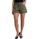 Dolce & Gabbana Emerald High Waist Embellished Shorts Dolce & Gabbana Dim Gray