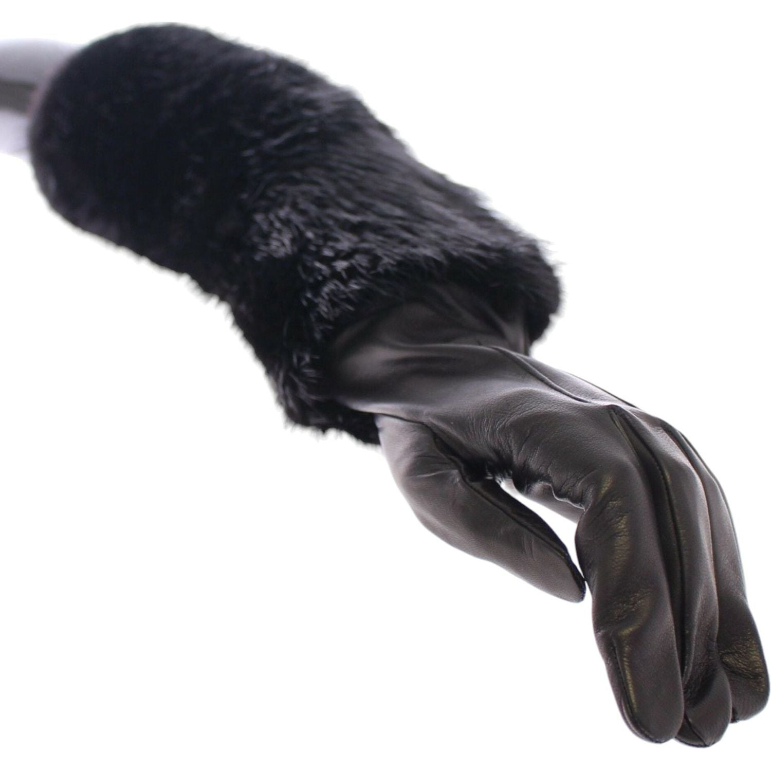 Dolce & Gabbana Black Beaver Fur Lambskin Leather Elbow Gloves
