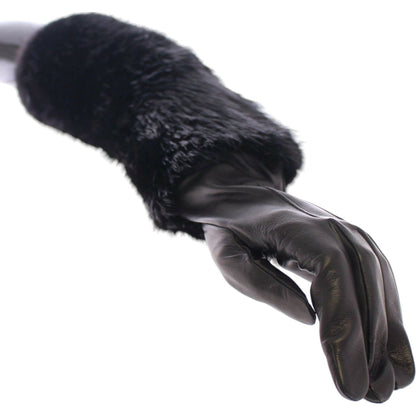 Dolce & Gabbana Black Beaver Fur Lambskin Leather Elbow Gloves