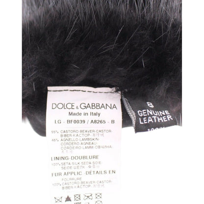 Dolce & Gabbana Black Beaver Fur Lambskin Leather Elbow Gloves