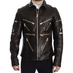 Dolce & Gabbana Brown Lambskin Leather Zipper Jacket SIG14073-3