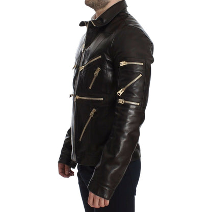 Dolce & Gabbana Brown Lambskin Leather Zipper Jacket