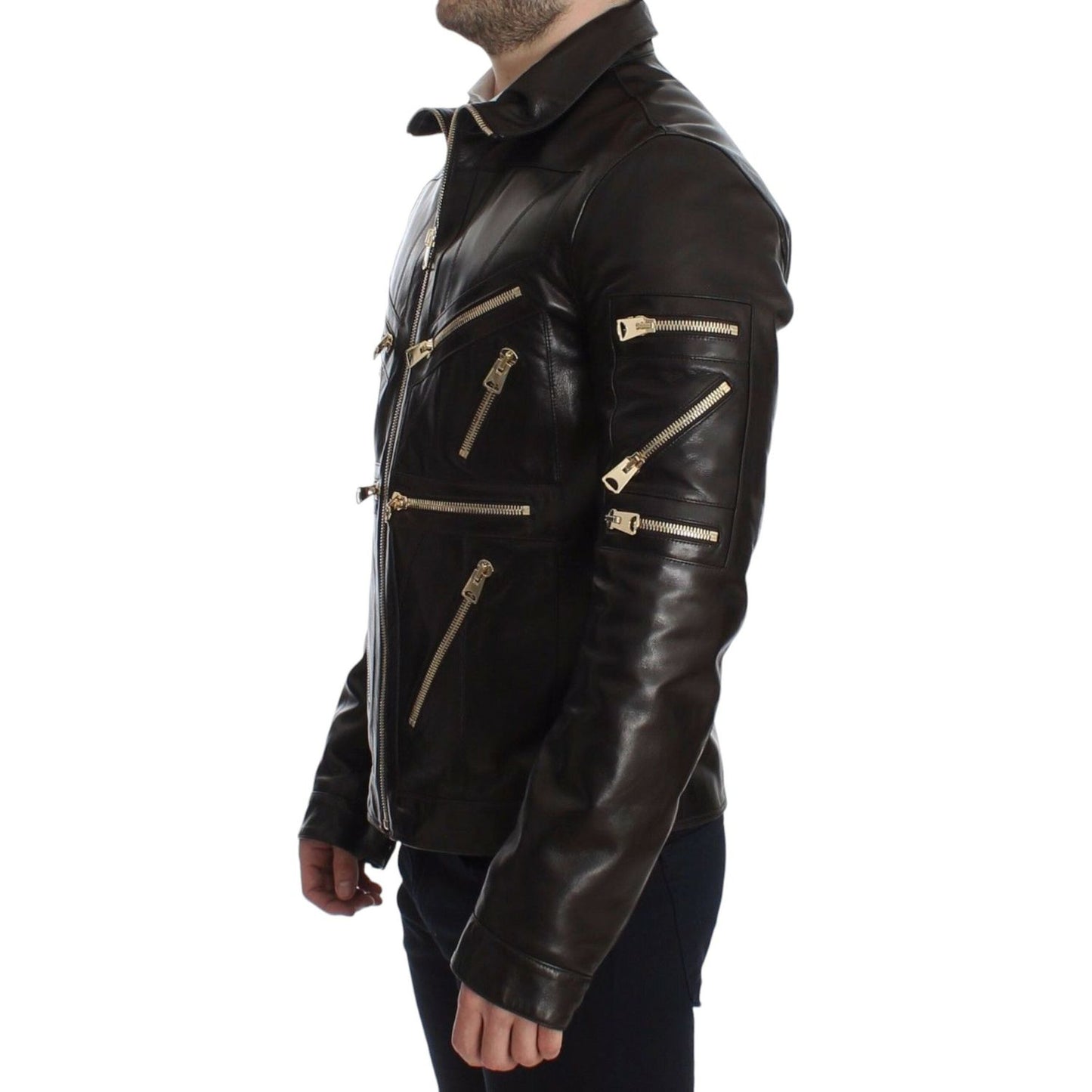 Dolce & Gabbana Brown Lambskin Leather Zipper Jacket SIG14073-3