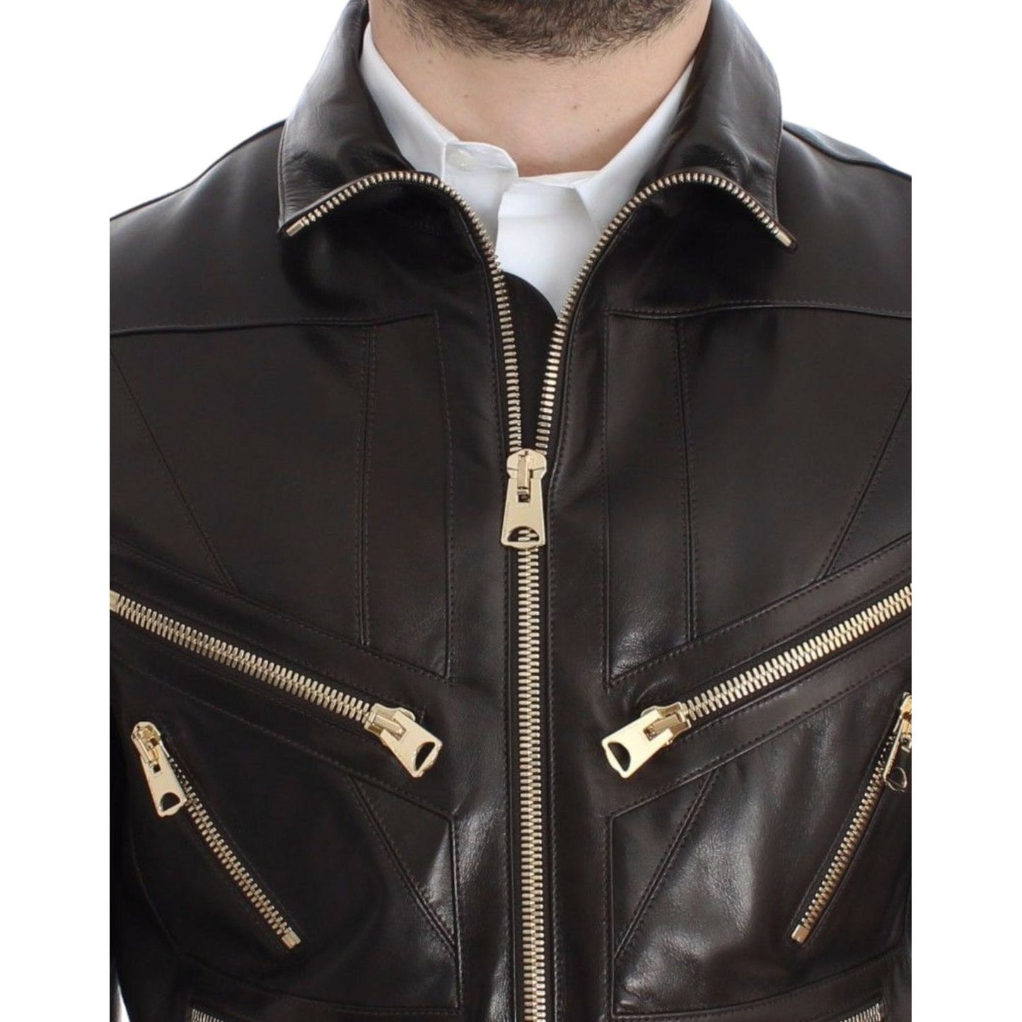 Dolce & Gabbana Brown Lambskin Leather Zipper Jacket SIG14073-3