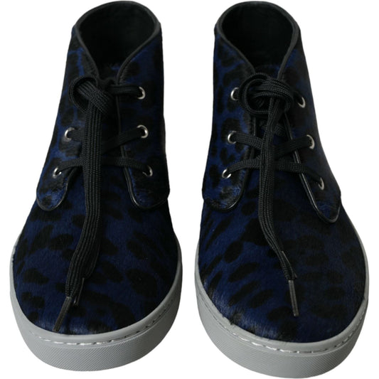 Dolce & Gabbana Chic Blue Leopard Print Mid-Top Sneakers Dolce & Gabbana Black