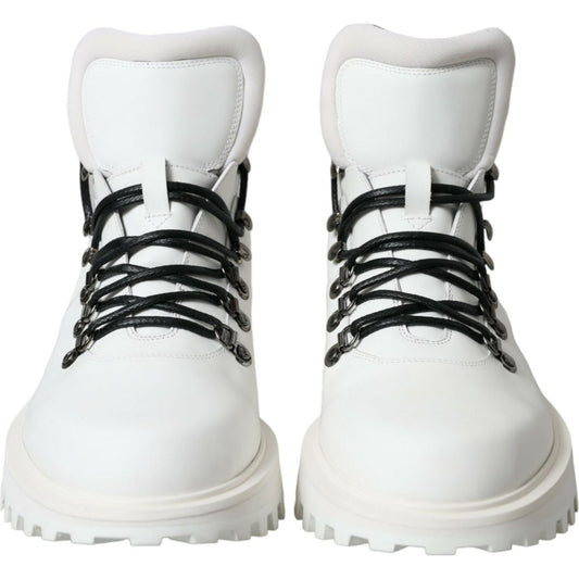 Dolce & Gabbana Elegant White Leather Ankle Boots Dolce & Gabbana Light Gray