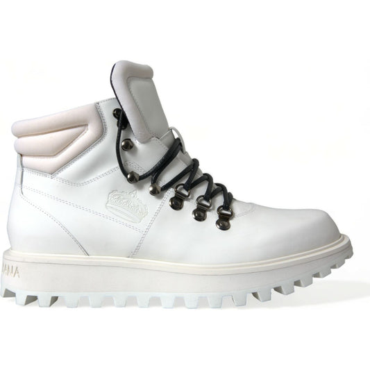 Dolce & Gabbana Elegant White Leather Ankle Boots Dolce & Gabbana Light Gray