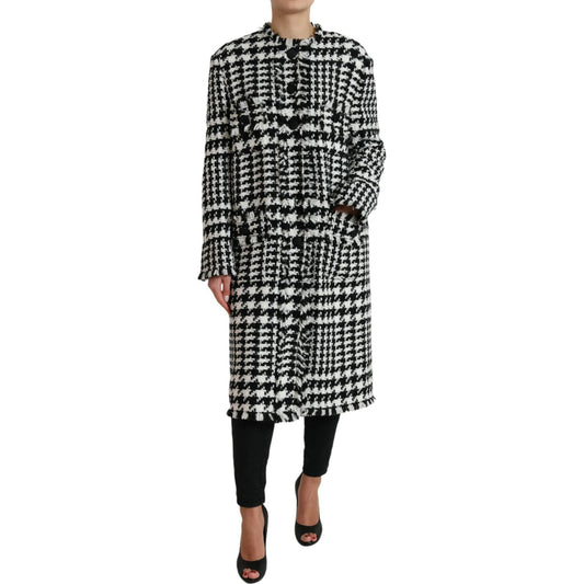 Dolce & Gabbana Elegant Houndstooth Long Trench Coat Dolce & Gabbana Gray