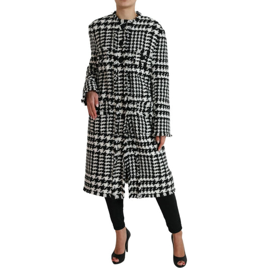 Dolce & Gabbana Elegant Houndstooth Long Trench Coat Dolce & Gabbana Gray