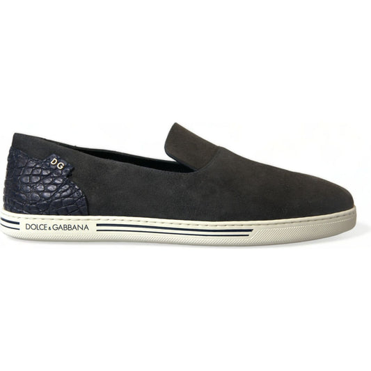 Dolce & Gabbana Elegant Blue Suede & Crocodile Slippers Dolce & Gabbana Light Gray