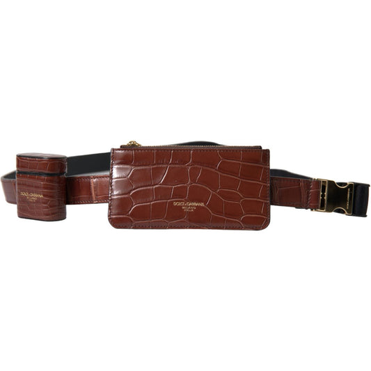 Dolce & Gabbana Elegant Leather Airpod & Coin Purse Duo Dolce & Gabbana Saddle Brown