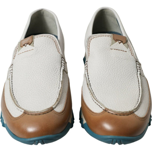 Dolce & Gabbana Elegant White Deerskin Loafers Dolce & Gabbana Gray
