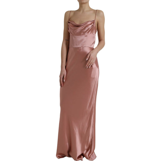 Dolce & Gabbana Elegant Long Silk Gown in Pink Dolce & Gabbana Dim Gray