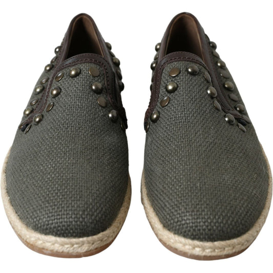 Dolce & Gabbana Studded Canvas Loafer Slipper Shoes Dolce & Gabbana Dark Slate Gray