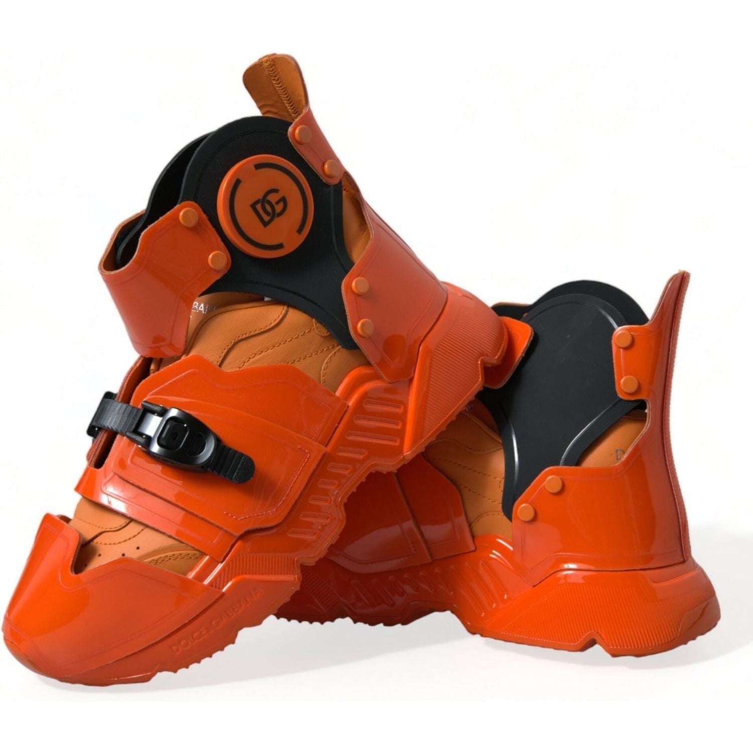 Dolce & Gabbana Orange Multi Panel Chunky High Top Sneakers Shoes