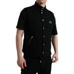Dolce & Gabbana Black Rayon Buttoned Vest Logo Jacket JKT4006-58
