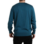 Dolce & Gabbana Silk V-Neck Peacock Feather Sweater Dolce & Gabbana Dark Slate Gray