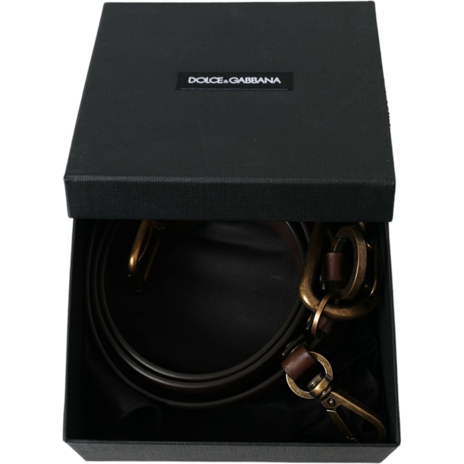 Dolce & Gabbana Brown Calf Leather Gold Metal Buckle Belt
