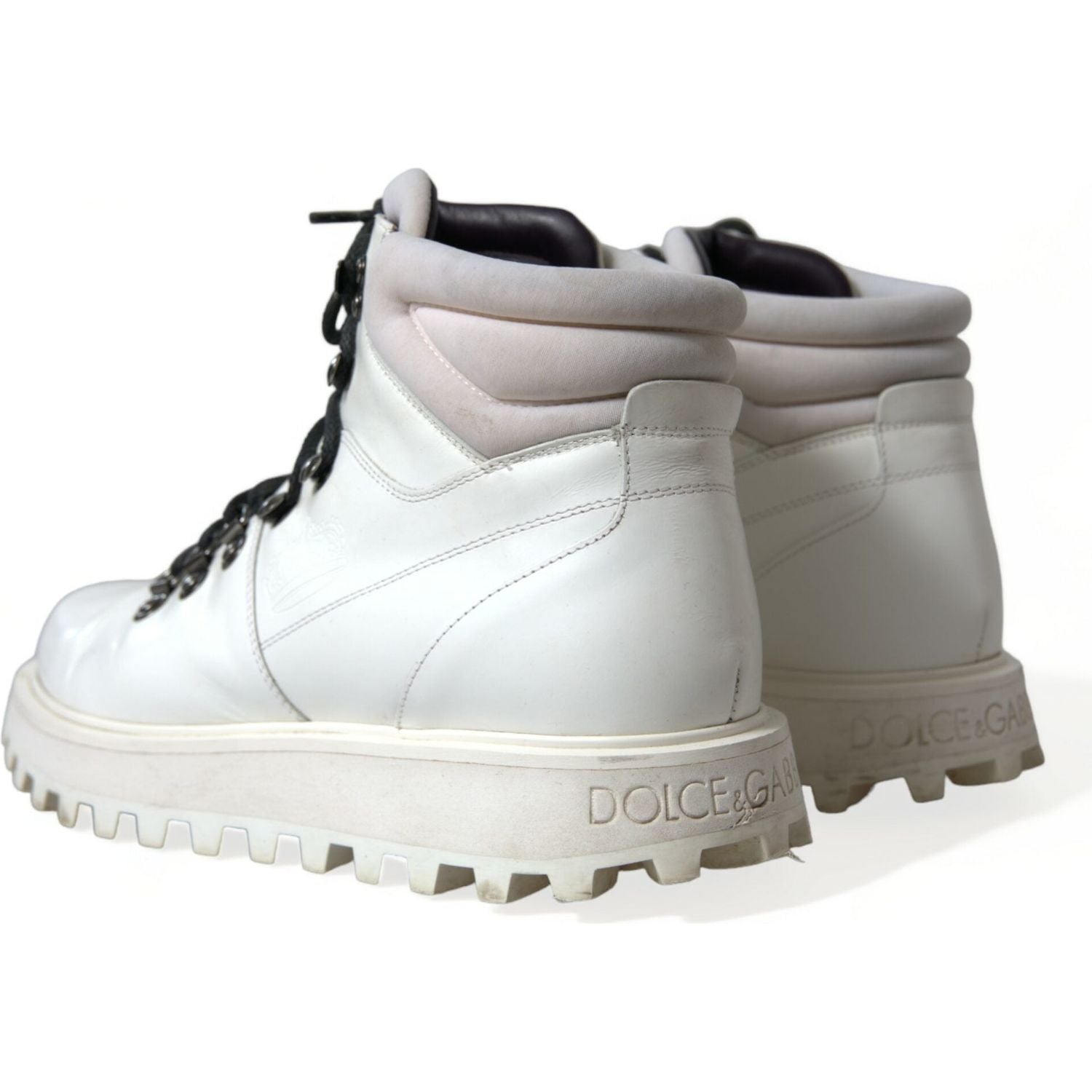 Dolce & Gabbana White Vulcano Trekking Ankle Boots Shoes