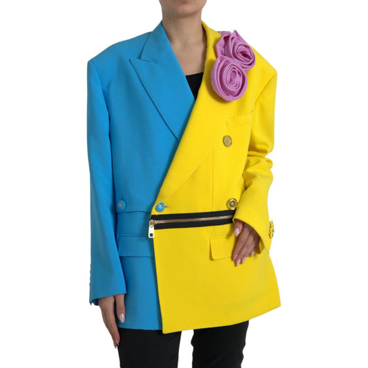 Dolce & Gabbana Multicolor Patchwork Trench Coat Jacket Dolce & Gabbana Dark Cyan