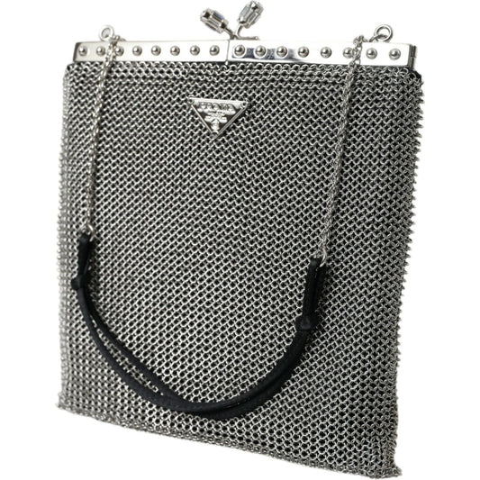 Prada Elegant Silver Mesh Shoulder Evening Bag Prada Dark Slate Gray