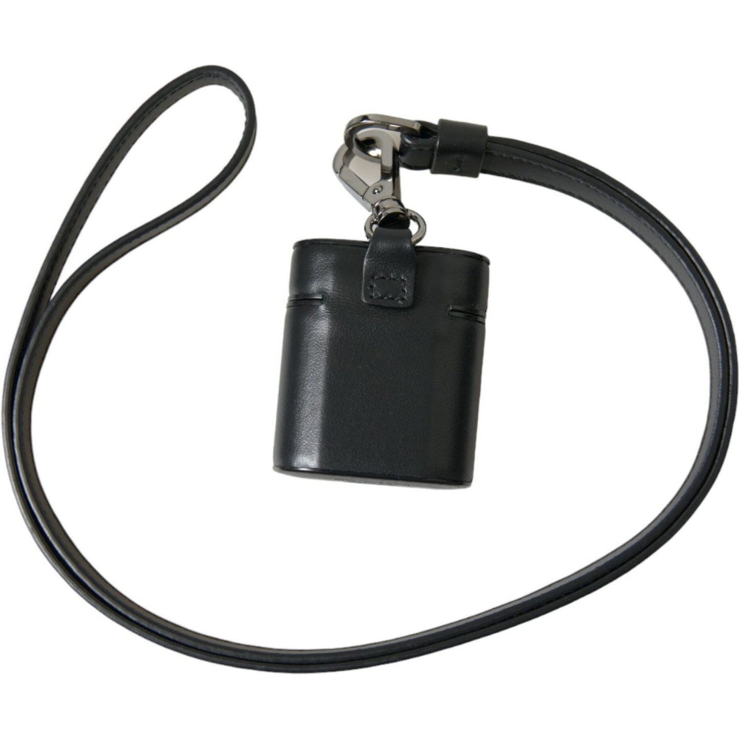 Dolce & Gabbana Black Leather Strap Silver Metal Logo Printed Airpods Case