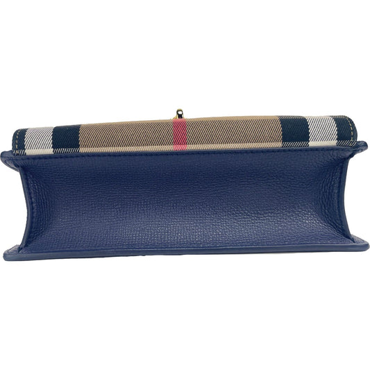 Burberry Macken Small Regency Blue House Check Leather Crossbody Bag Burberry Dark Slate Gray