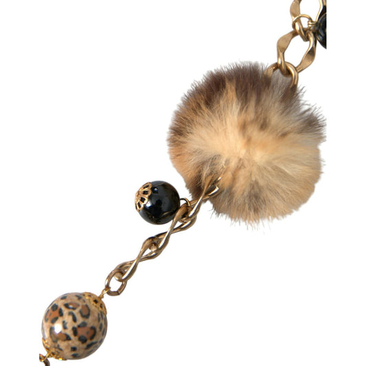 Dolce & Gabbana Gold Brass Leopard Fur Pearl Collier Chain Belt Dolce & Gabbana Rosy Brown