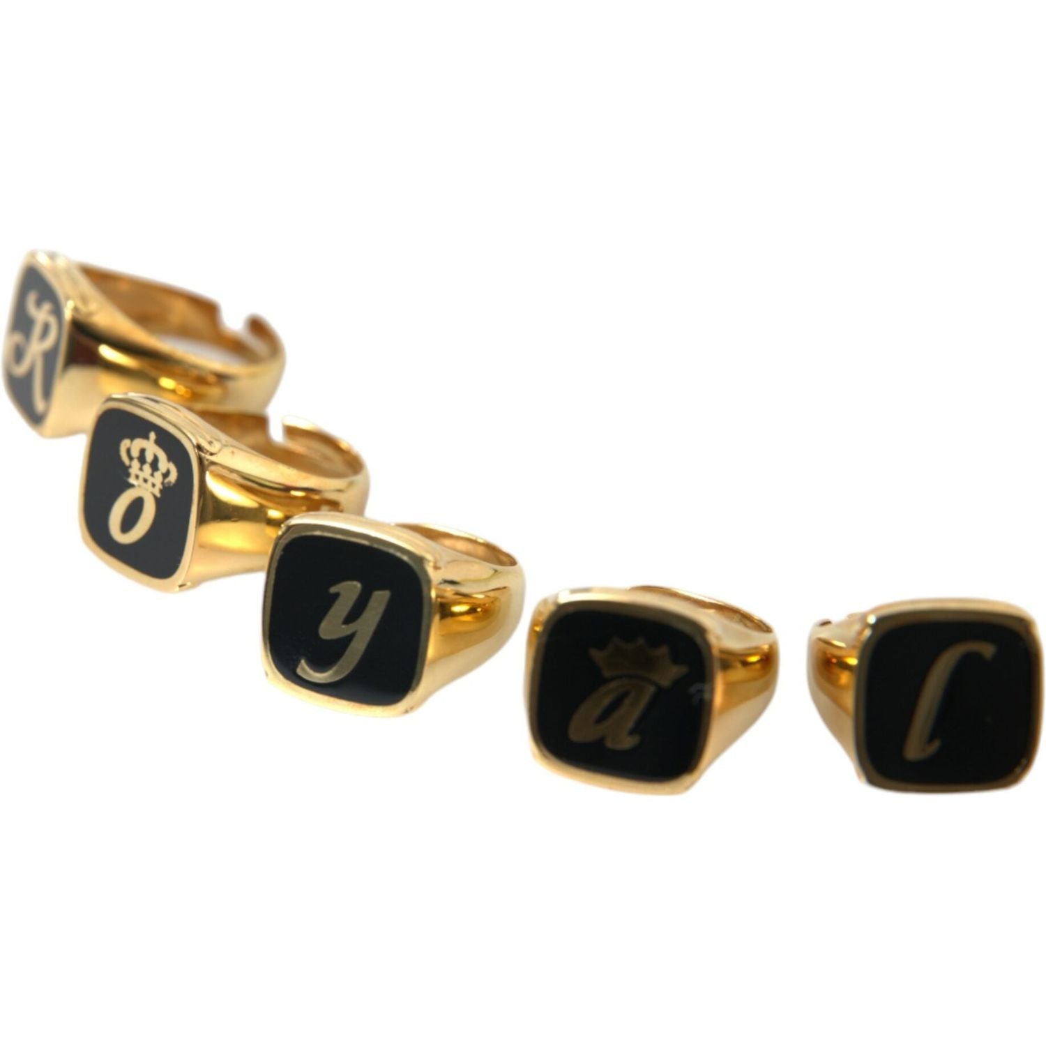 Dolce & Gabbana Gold Brass ROYAL Enamel Set of 5 Ring