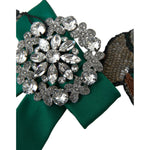Dolce & Gabbana Green Satin Bird Crystal Women Hair Clip SMY101400